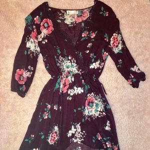 Band of Gypsies Floral Faux Wrap Dress